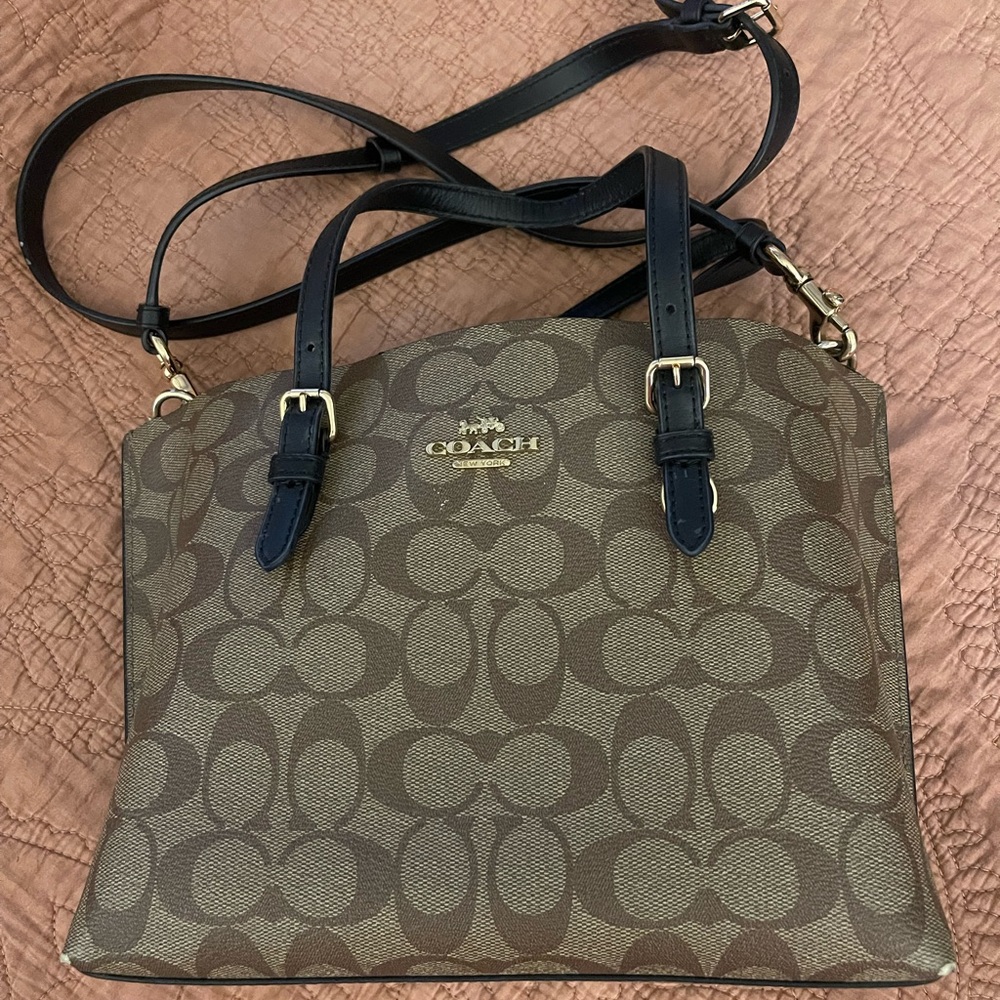 Coach Brown and Black Signature Shoulder Bag